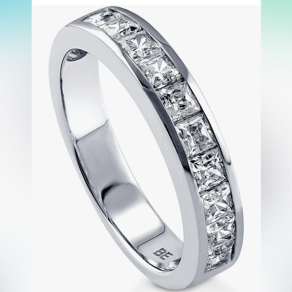 Sterling Silver Wedding Ring Princess Cut Cubic Zirconia Rhodium Plated size 4.5